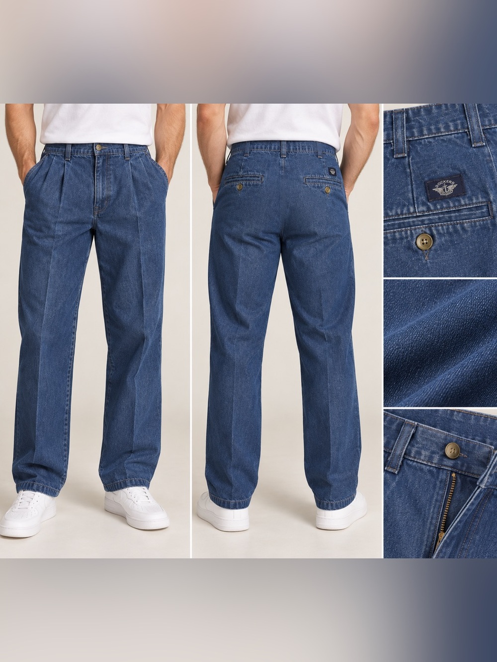 Vintage Dockers Khakis Men’s Pleated Denim Jeans Classic Fit 33x32
